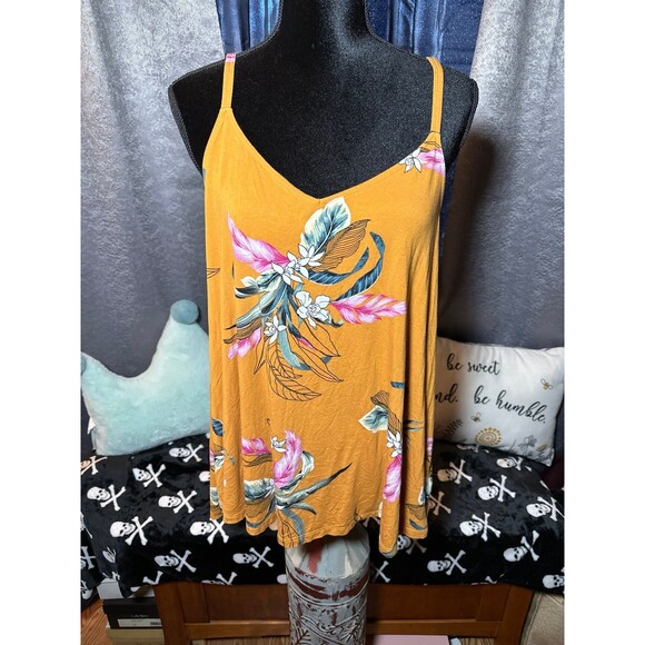 Torrid Super Soft Golden Orange Tropical Floral Swing Tank - Picture 2 of 4